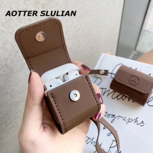 Trendy Case For Apple AirPods 1 2 Pro Luxury Lanyard Wristband Bag Leather Wireless Bluetooth Earphone Box Flip Protection Cover