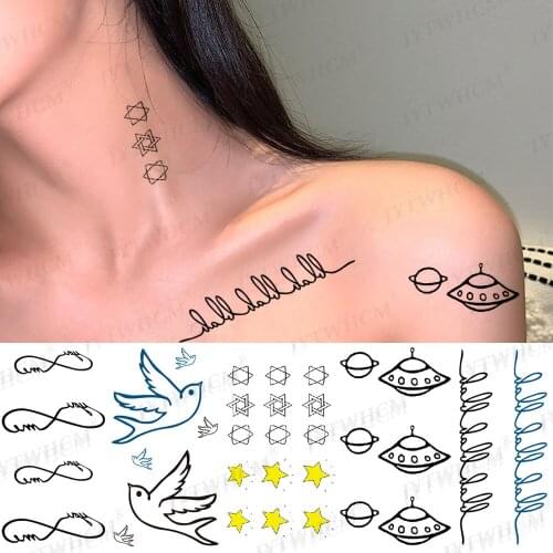 Little Line Geometric Fake Tattoo Sticker Women Sexy Planet Infinite Temporary Tattoos Triangle Waterproof Body Clavicl Stickers
