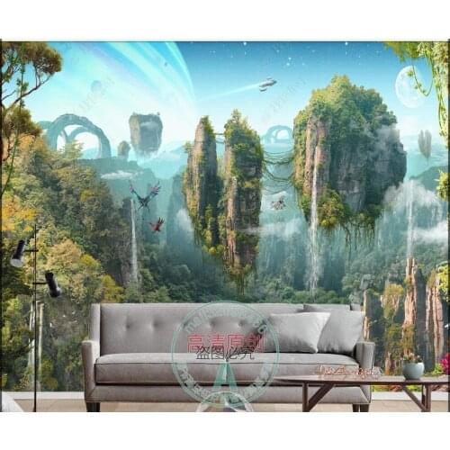 Custom photo mural 3d wallpaper Fantastic floating mountain magical animals decor in the living room wallpaper for walls 3 d