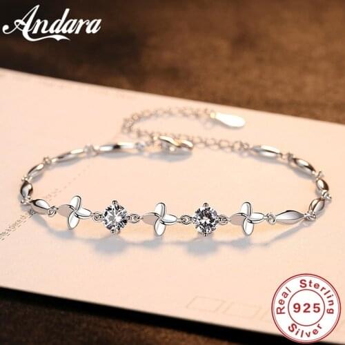 Genuine S925 Sterling Silver Clover Bracelet AAA Zircon Crystal Exquisite Woman Bracelet Jewelry