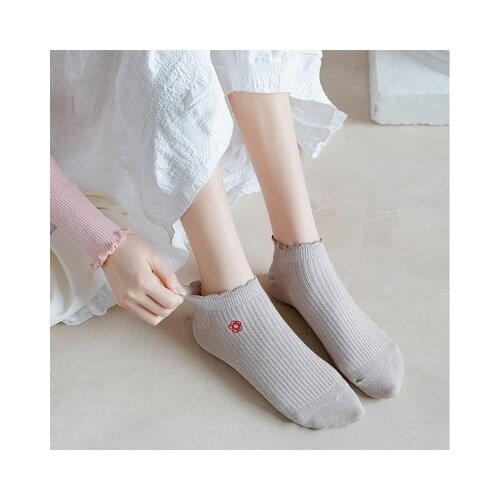 5 Pairs/Set Spring and Summer Low Tube Cotton Socks Ruffle Lace Side Tiny Flowers Femlae Casual Wear Low Cut Mujer Girls Socks