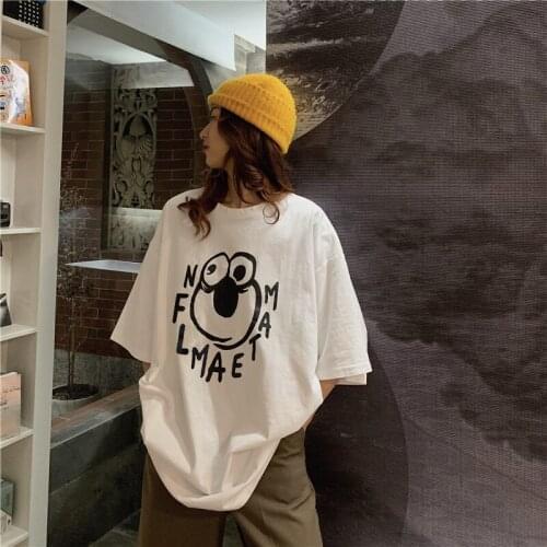 New Women T shirt Casual Loose Black Tops Tee Summer Cotton T shirt Ladies Long T shirt For Cute Girl Gray Clothing M~2XL