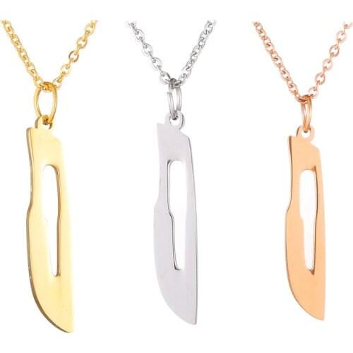 Scalpel Shape Pendant Necklace Women Men Link Chain Medical Fashion Jewelry for Nurse/Doctor/Intern Great Chemistry Jewelry Gift