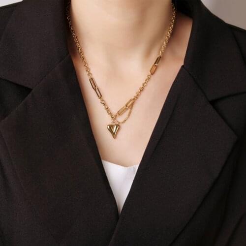 Titanium Steel Love Heart Chunky Necklace For Women Gold Color Clavicle Chain Fashion Female Choker Jewelry Charm Necklace New