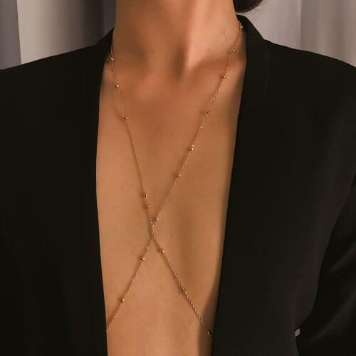 Beach Sexy Cross Copper Beads Body Chains Bikini Bra Belly Bra For Women Girl Harness Necklace Body Jewelry Waist Chain Party