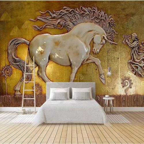 Custom 3D Modern European Creative 3D Embossed Horse Large Mural Wallpaper Living Room Bedroom Wall Decoration Wall Cloth Fresco
