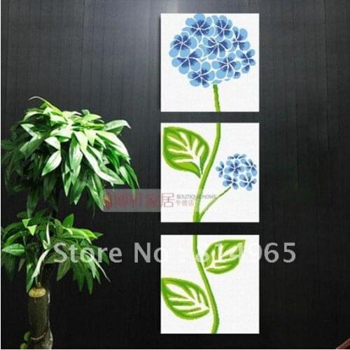 Embroidery Package Top Grade 3 Sets (1 lot=3 Sets) -- Triptych Green Blue Hydrangea Flower Cross Stitch 5-15Business Days
