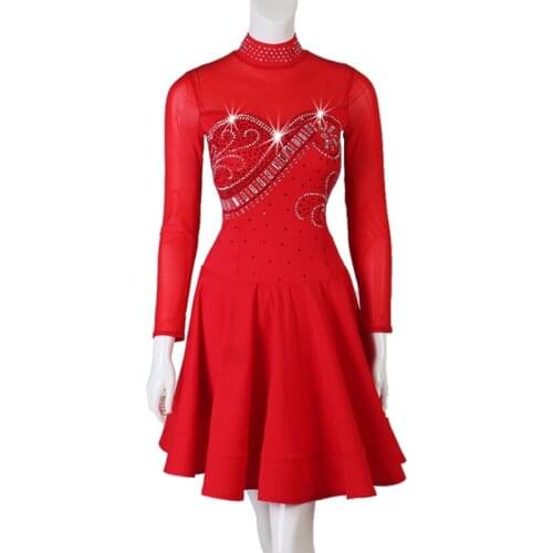 Long Sleeve Latin Competition Dance Skirt Women 2021 New Red Standard Latin Dancing Dress Adult Samba Rumba Latin Dance Dress