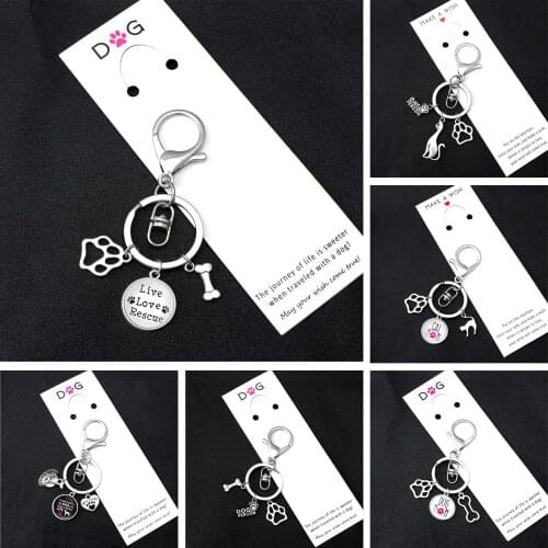 Dogs Mom Paw Live Love Rescue Keychains Bone Cat Person Key Chain Lobster Clasp Key Ring Jewelry Lady Girls Women Men Keyring