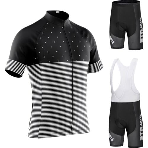 STRAVA pro team Cycling Jersey Men Set Bib Shorts Set Summer Mountain Bike Bicycle Suit Bicycle Racing Uniform Clothes