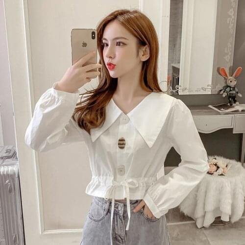 Womens Long-Sleeved/Short-Sleeved Autumn Col Claudine Top Short Shirt Blouse Women Blusas Ropa De Mujer