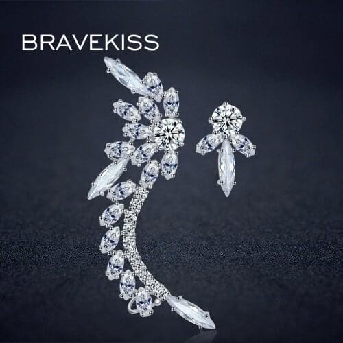 BRAVEKISS glitter cubic zirconia stone mismatch cuff earrings stud for women pendientes mujer moda joyas brincos aretes BUE0209