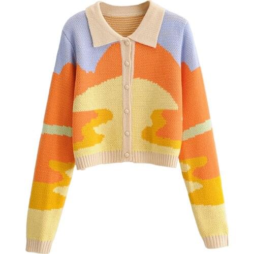 Puloru Womens Button Down Sweater Tops Casual Long Sleeve Color Block Knitted Lapel Shirts Spring Autumn New Slim Knit Tops