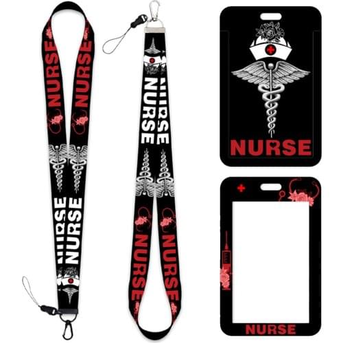 10pcs/lot Black Nurse Doctor Women Mens Keychains Lanyards ID Name Cards Holder for Hospital Medical Workers Mobile Phone Ropes