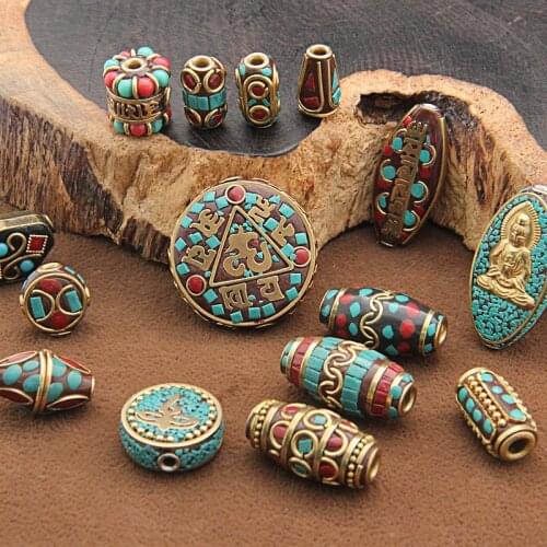 15 Styles Retro Nepal Beads Handmade Red Coral Tibetan Bead Antique Golden For Jewelry Making DIY Bracelets