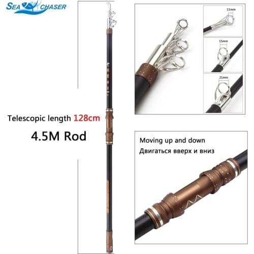3.9M 4.5M Extra long telescopic fishing rod Large metal Guide system Long shot sea rod Extra heavy profession carp pole