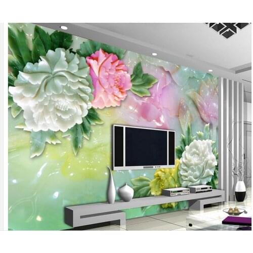 3d wallpaper Jade carving peony flowers background painting bathroom 3d wallpaper custom 3d photo wallpaper