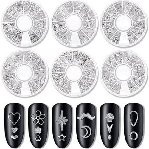 1 Box Silver Rivet Hollow 3D Nail Art Decorations Mixed Size Metal Stars/Moon Nail Rivets Shiny Charm Strass DIY AB Rhinestones