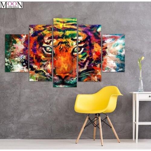 DIY Diamond Painting Cross Stitch Colored Tiger Triptych DIY Diamond Embroide Full Handmade Diamond Mosaic Decoration Needlework