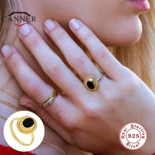 CANNER Real 925 Sterling Silver Fashion Trend Twisted Rope Antique Black Zircon Ring for Women Rings Female Fine Jewelry Anillos