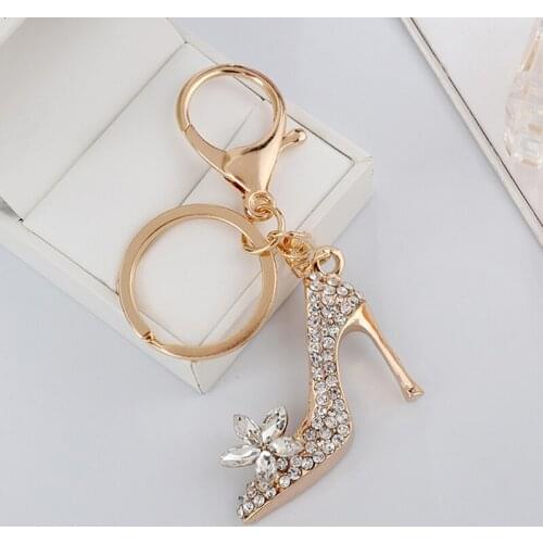 High Heel Shoe Keychain Rhinestone Crystal Purse Car Key Chain Bag Decorative Alloy Keyring Bag Charm