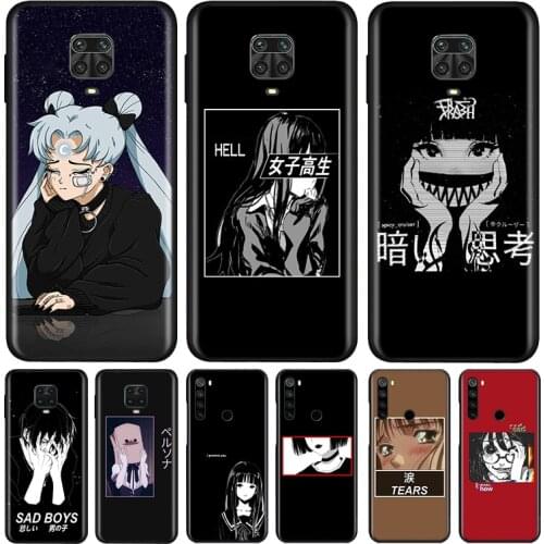 Sad Japanese Anime Aesthetic Silicone Cover For Xiaomi Redmi Note 10 10S 9 9S Pro Max 9T 8T 8 7 6 5 Pro 5A Phone Case