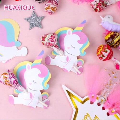 50pcs/pack Unicorn Beer Lollipop Decoration Cards Cartoon Animal Candy Lollipop Cards Birthday Party Decorations Kids Favors