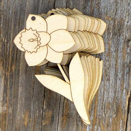 Wooden Daffodil Flower Leaves Craft Shape Ply Spring Trees Gardening