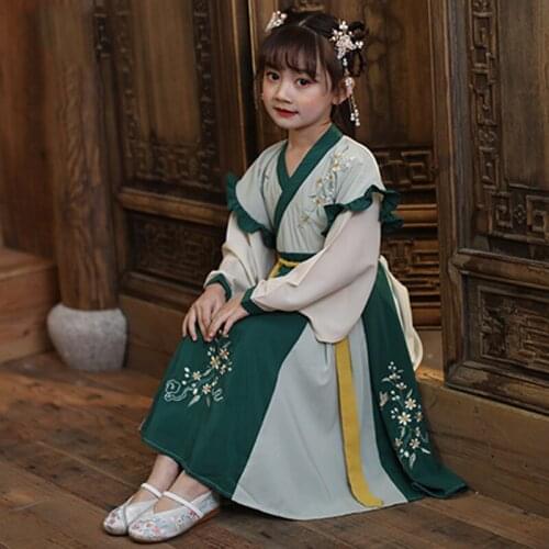 ChildrenS Hanfu Chinese Style Traditional Girls Daily Clothes Classical Dance Performance Costumes Fairy Green Hanfu VO1158