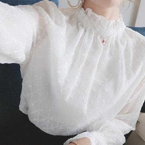 Women Blouse Autumn Half Turtleneck Bell Sleeve Shirt Blouse Women Chiffon Long Sleeve Shirt Blusas Ropa De Mujer