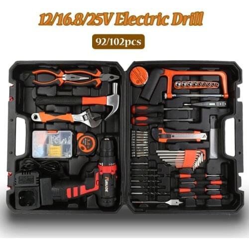 Electric Screwdriver Cordless Drill Tool 12/16.8/25V Power Driver DC Lithium-Ion Battery 92/102PCS Electric Drill Power Tool Set