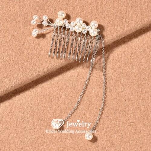 CC Combs Wedding Accessories for Women Bridal Hairwear Engagement Jewelry Pearl Hair Combs Chain 100% Handmade Headdress M226