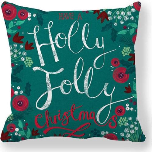 Red Christmas Square Polyester Cushion Cover Green Tree Pattern Printing Living Room Decoration Throw Pillowcase