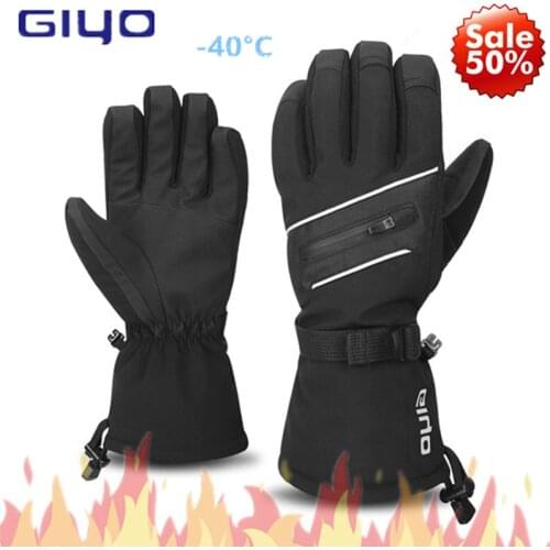 GIYO -40℃ Ski Gloves for Men Winter Skiing Fleece Thermal Gloves Waterproof Snowboard Gloves Touch Screen Warm Snow Mittens