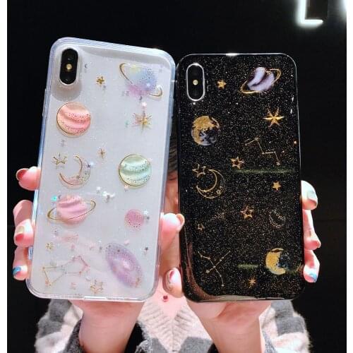 Soft Phone Case For iPhone 8 Plus X XS XR Xs Max 7 Plus Case TPU Glitter Planet Cover For iPhone 6S Plus 6 Plus Glossy Cases