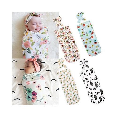 Soft Muslin Newborn Baby Blanket Bedding Blanket Wrap Swaddle Blanket Bath Towel Children Sleeping Bag Headdress 2pcs