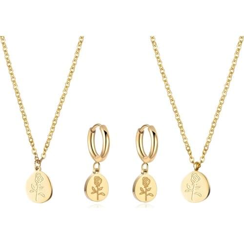 Wild&Free Trend Stainless Steel Jewelry Set Gold Plated Necklace Europe And American Ins Style Jewelry Corrosion Rose Necklaces