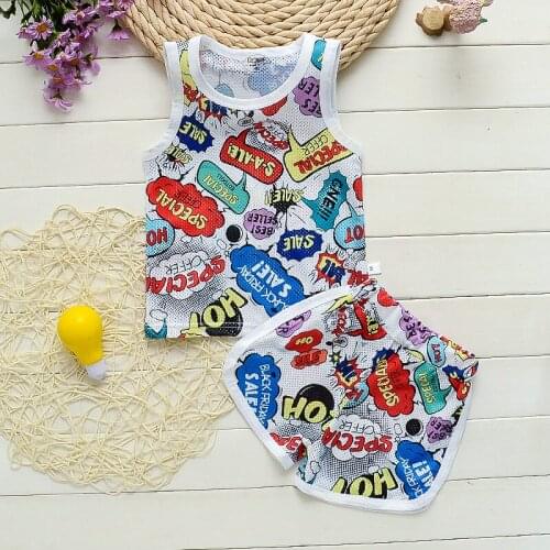 2pcs Summer New Toddler Baby Clothes Kids Boys Girls Cartoon Print Vest Top + Pants Suit Childrens Outfit Clothing Sets 0-6 Yrs