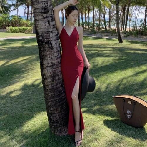 New arrival fashion korean summer party club long dress women temperament sexy strap backless bandage beach bodycon sundress