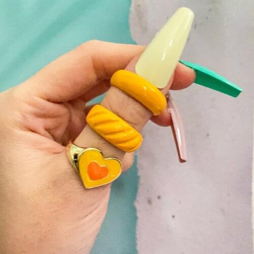 Wholesale Jewelry Golden Heart Rings Set for Women Ins Style Colorful Couple Smiley Paperclip Yin Yang Tai Chi Flame Finger Ring