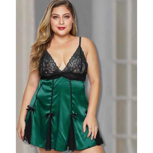 Sexy Nightdress Deep V Lace Sleepwear Women Silk Satin Lace Stitching Soft Nightgown Sleeveless Sling Nightwear for Home