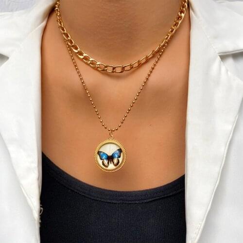 KISS WIFE Cute Multi-layer Butterfly Pendant Necklace For Women Vintage Coin Gold Color Chain Necklace 2021 NEW Fashion Jewelry