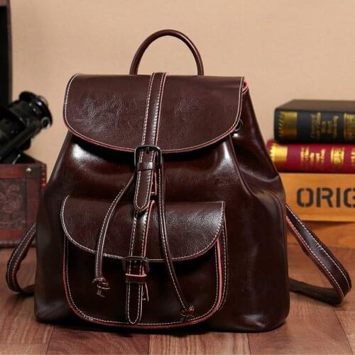 Chuwanglin Women Drawstring Genuine Leather Backpack Shoulder bag Trendy Schoolbags Teenage Girls Fashion Rucksack 4191518