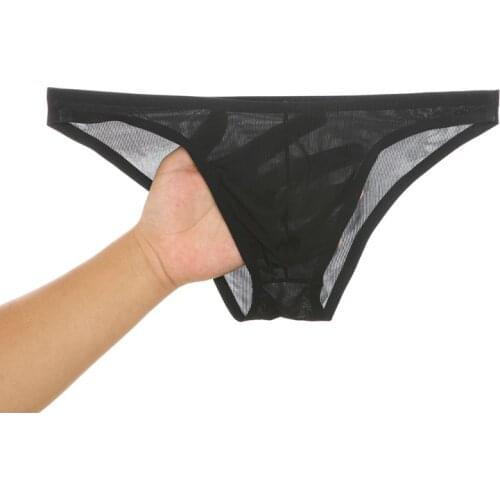 Sexy Underwear Men Briefs Bikini Shorts Cueca Thin Transparent Ice Silk Low Waist Panties Solid U Conver Seamless Underpants