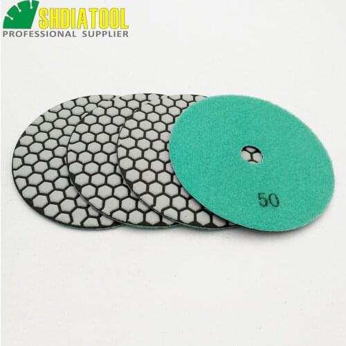 SHDIATOOL 4pcs 125mm #50 dry polishing pads For granite marble ceramic diameter 5inch Resin bond diamond flexible Grinding disc