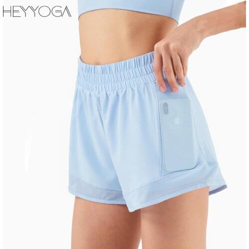 Heyyoga Women Lightweight High Waist Sport Fitness Running Shorts with Side Pocket MESH PANEL Lined Workout Gym Athletic Shorts
