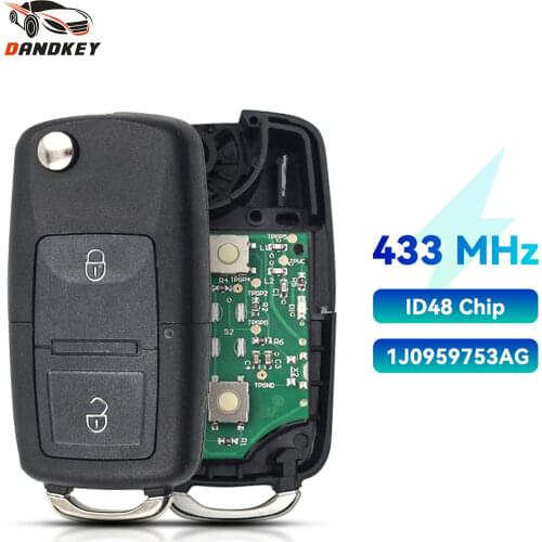 Dandkey 2 Button Flip Folding Remote Key Fob 433/434 Mhz With ID48 Chip For VW For SEAT Altea/Ibiza/Leon/Toledo 1J0 959 753 AG
