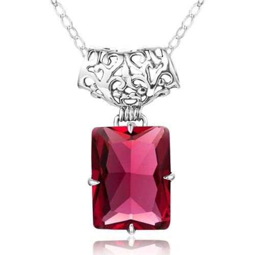 Szjinao Big Gemstone Jewelry Square Red Ruby Pendants Vintage Real 925 Sterling Silver Necklace Pendant For Women Fine Jewellery