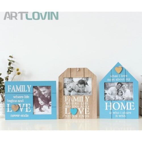 Vintage Blue Wall Photo Frame Rectangle Wooden 6 Inch Family Photo Frames Set For Pictures Wall Decor Letter Painted New Arrival