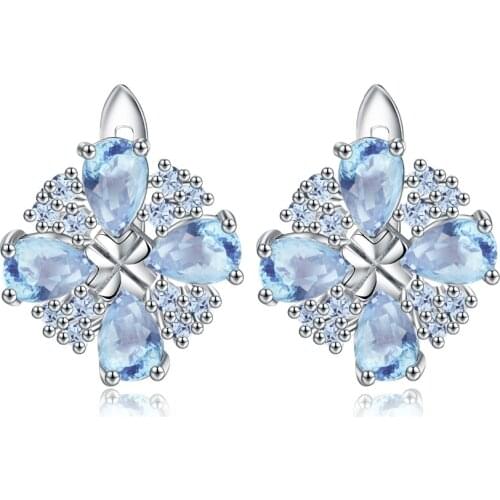 GEMS BALLET 4.71Ct Natural Sky Blue Topaz Stud Earrings 925 Sterling Silver Earrings Fine Jewelry For Women Luxury Bijouterie